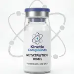 Retatrutide 10mg research peptide vial with Kinetic Compounds label, triple GLP-1 GIP glucagon agonist for laboratory research
