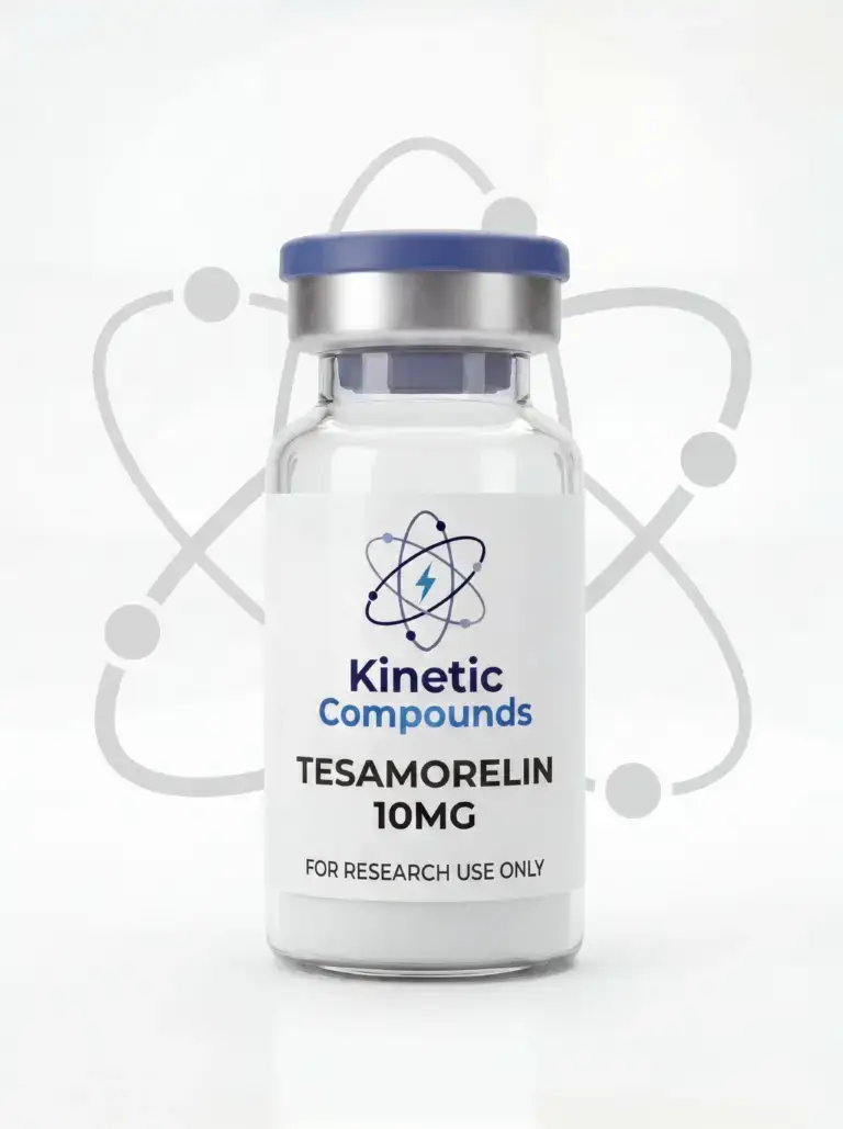 Kinetic Compounds Tesamorelin 10mg lyophilized research peptide vial label