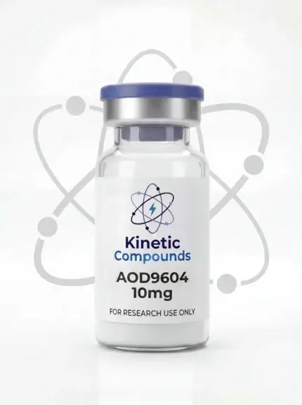 Kinetic Compounds AOD-9604 10mg lyophilized hGH fragment research peptide vial label