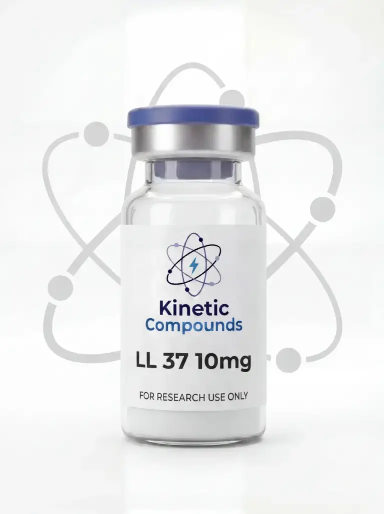 LL-37 is a synthetic human cathelicidin-derived peptide composed of 37 amino acids. Extensively studied in preclinical research for its role in antimicrobial activity, immune modulation, and tissue repair pathways. Lyophilized powder, ≥99% purity, third-party tested. For laboratory and research use only — not for human consumption.