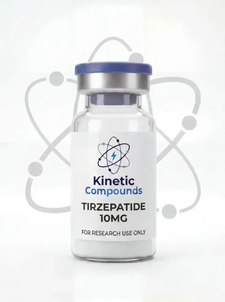 Kinetic Compounds Tirzepatide 10mg lyophilized research peptide vial label